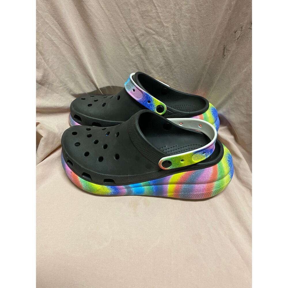 Crocs Classic Crush Spray Dye Shoes Men's 11 Rainbow Black Platform Clog Slip On